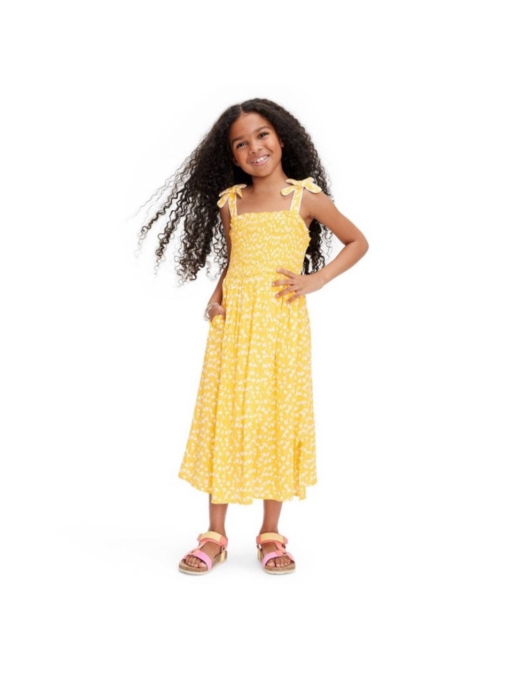 Diane Von Furstenberg Yellow Floral Tie-Shoulder Midi Dress